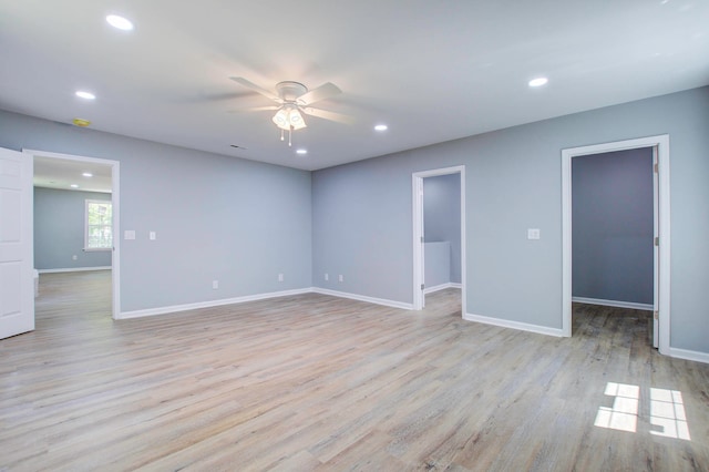 interior space featuring ceiling fan and light wood-type flooring