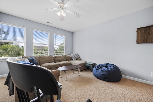 185 Red Leaf Blvd, Moncks Corner, SC 29461 - living room with light carpet, baseboards, and a ceiling fan