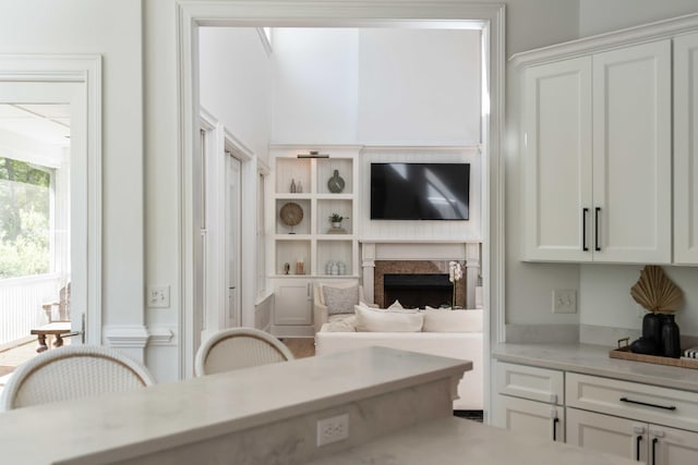 interior space with a fireplace