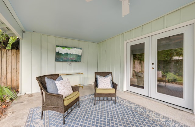 2317 Kent Ave, North Charleston, SC 29405 - living area with french doors, carpet floors, and a ceiling fan