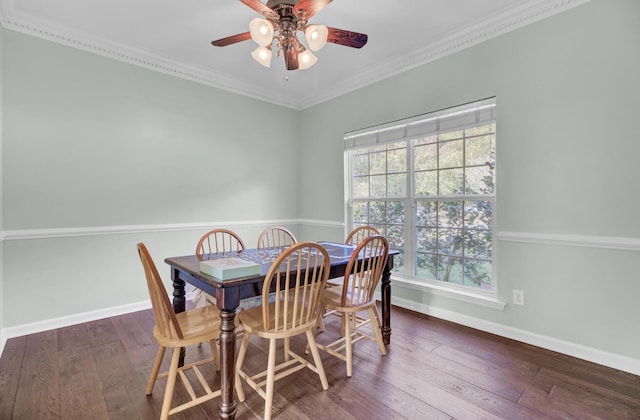 1600 Windsor Ln, Moncks Corner, SC 29461 - dining room featuring a ceiling fan, wood-type flooring, baseboards, and ornamental molding