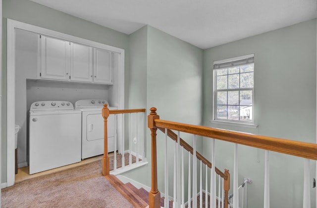 1600 Windsor Ln, Moncks Corner, SC 29461 - laundry area featuring separate washer and dryer, cabinet space, light carpet, and baseboards