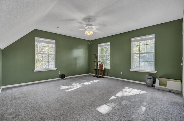 1600 Windsor Ln, Moncks Corner, SC 29461 - bonus room with a textured ceiling, healthy amount of natural light, carpet floors, ceiling fan, and vaulted ceiling
