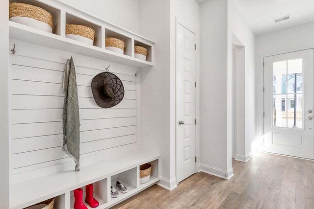 mudroom featuring light hardwood / wood-style floors