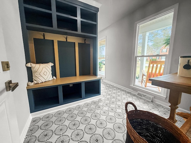 mudroom featuring visible vents and baseboards