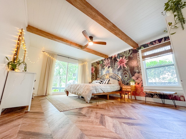27 Fitzroy Dr, Charleston, SC 29414 - bedroom featuring beam ceiling, multiple windows, and a ceiling fan