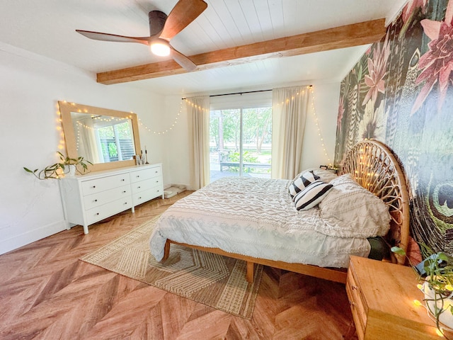27 Fitzroy Dr, Charleston, SC 29414 - bedroom featuring baseboards, beamed ceiling, and ceiling fan