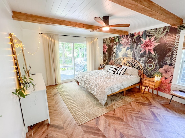 27 Fitzroy Dr, Charleston, SC 29414 - bedroom with access to outside, wood ceiling with exposed beams, and a ceiling fan