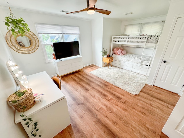 27 Fitzroy Dr, Charleston, SC 29414 - bedroom with wood finished floors, ornamental molding, a ceiling fan, and baseboards