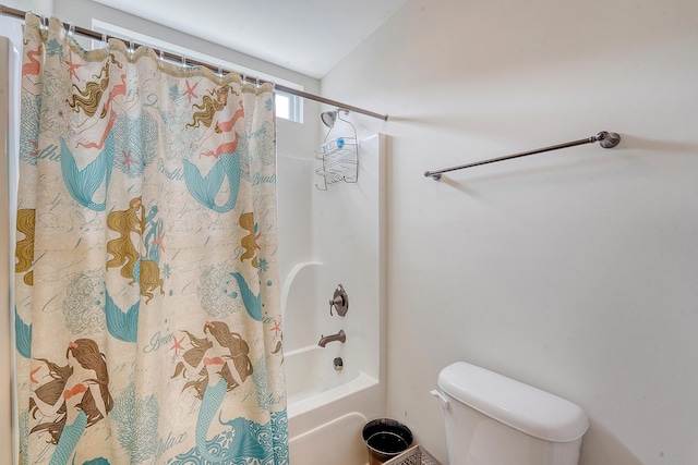 full bathroom with shower / tub combo and toilet