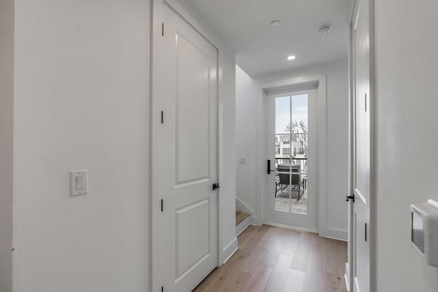 405 Spartina Ln Unit 405, Charleston, SC 29492 - hall featuring light wood-style flooring, recessed lighting, baseboards, and stairs