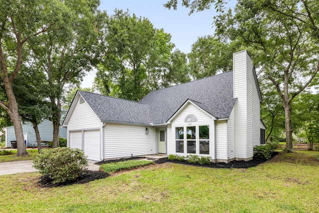 1478 Diamond Blvd, Mount Pleasant, SC 29466 - view of front facade with a shingled roof, a garage, a front lawn, a chimney, and concrete driveway