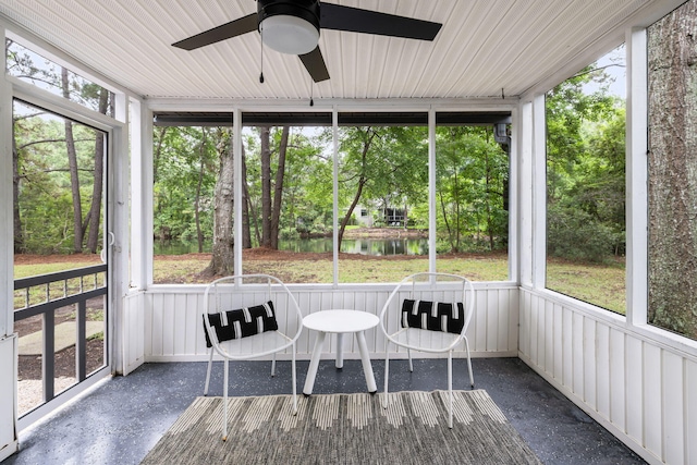1478 Diamond Blvd, Mount Pleasant, SC 29466 - sunroom featuring a ceiling fan, a water view, and view of scattered trees