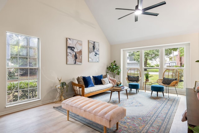 1478 Diamond Blvd, Mount Pleasant, SC 29466 - living area with ceiling fan, light wood-style floors, and high vaulted ceiling