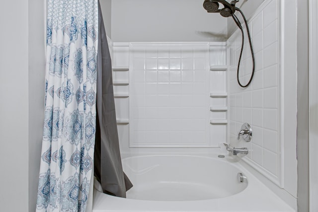 full bathroom featuring shower / bath combination with curtain