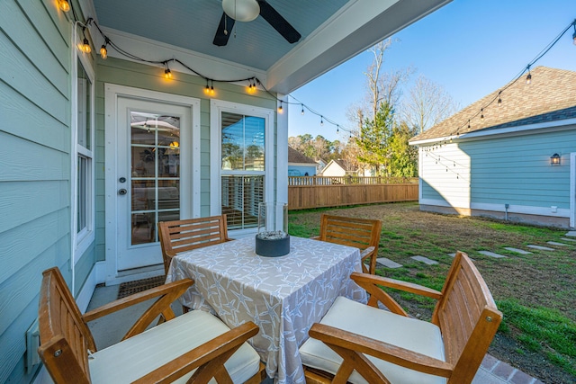 view of patio / terrace featuring ceiling fan