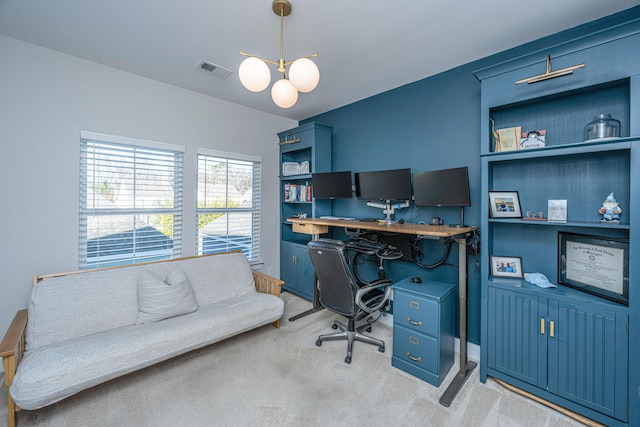 view of carpeted office space