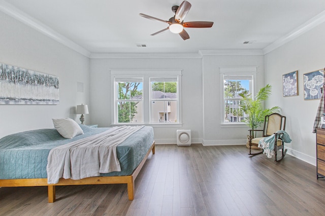 840 Forrest Dr, Charleston, SC 29492 - bedroom with ornamental molding, wood finished floors, baseboards, and a ceiling fan