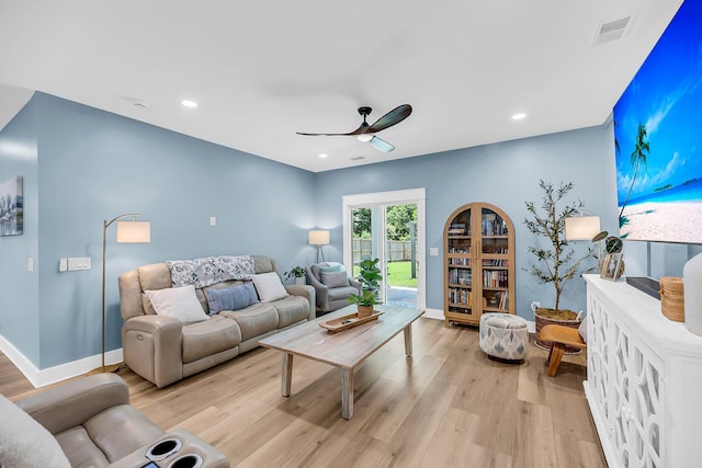 331 Saddlewood Dr, Charleston, SC 29414 - living room with light wood-type flooring, a ceiling fan, and recessed lighting