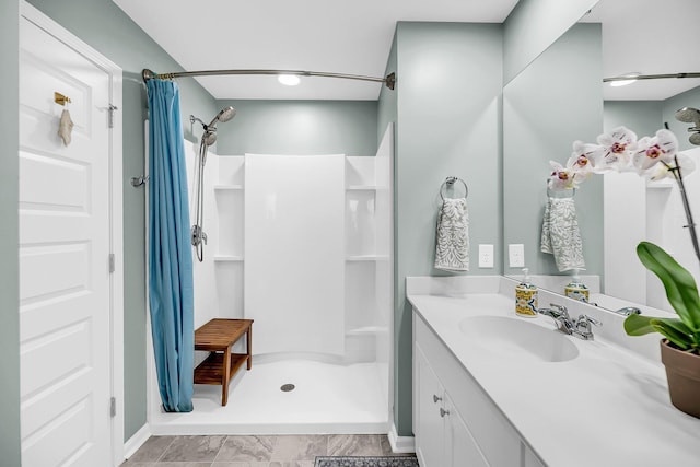 331 Saddlewood Dr, Charleston, SC 29414 - bathroom featuring a shower with curtain, vanity, and marble finish flooring