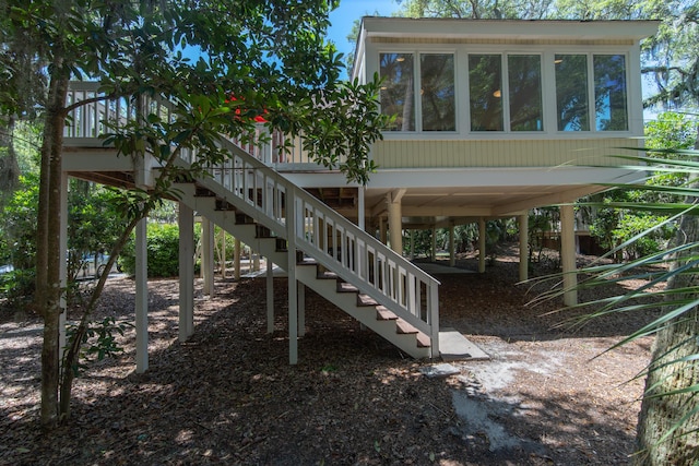 view of patio featuring stairway