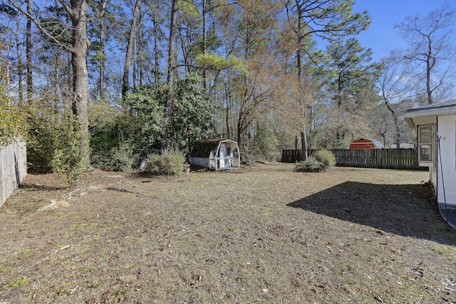 view of yard with a storage shed