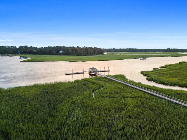 view of community with a water view and a lawn