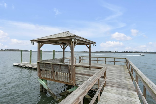 dock area featuring a water view