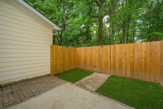 view of yard with a patio and a fenced backyard