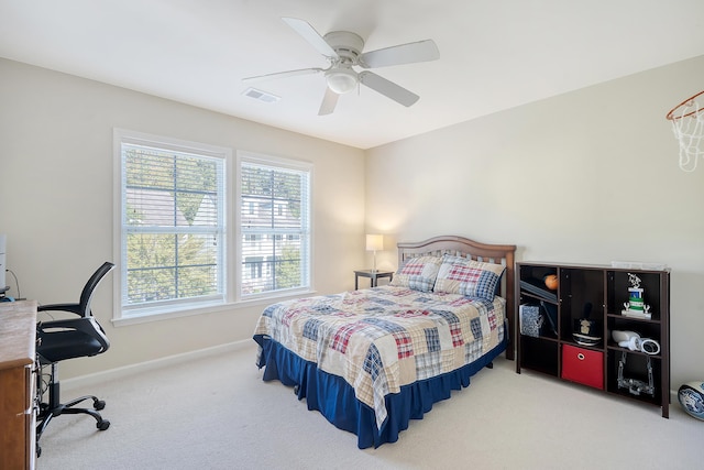 bedroom featuring carpet and ceiling fan