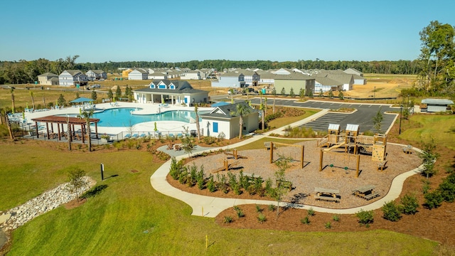 136 Yarrow Way, Moncks Corner, SC 29461 - aerial perspective of suburban area featuring a pool