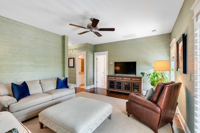 1527 Wando View St, Charleston, SC 29492 - living room featuring a ceiling fan, baseboards, and wood finished floors