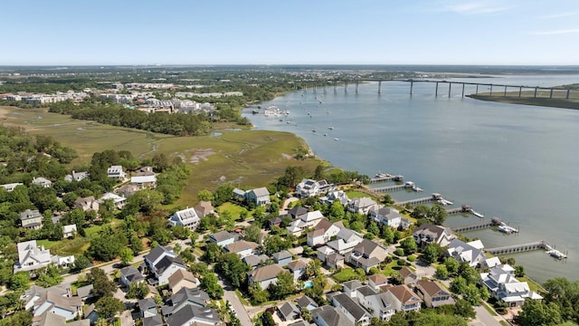 1527 Wando View St, Charleston, SC 29492 - aerial view of property and surrounding area featuring a nearby body of water and a notable bridge