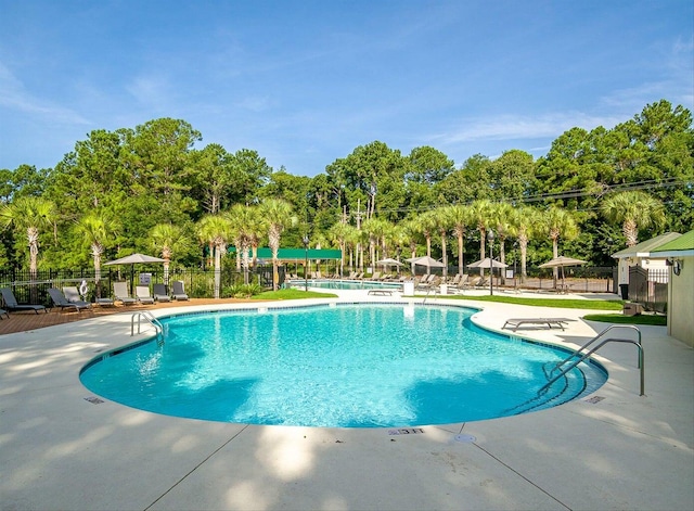 view of swimming pool with a patio