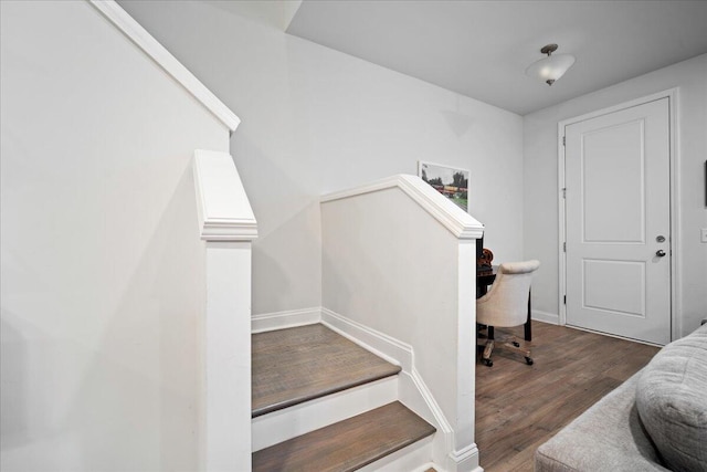 stairway with wood-type flooring