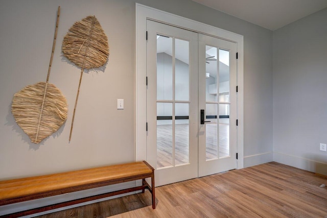 doorway featuring hardwood / wood-style floors, plenty of natural light, and french doors