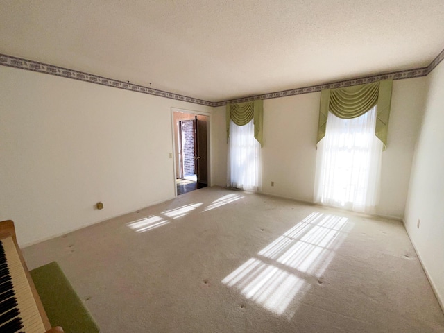 empty room with carpet floors and a textured ceiling