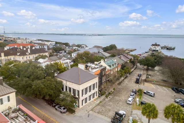 aerial view featuring a water view