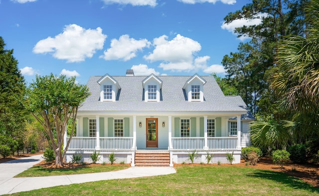 380 Tidal Reef Cir, Mount Pleasant, SC 29464 - new england style home featuring covered porch, a front yard, and a shingled roof