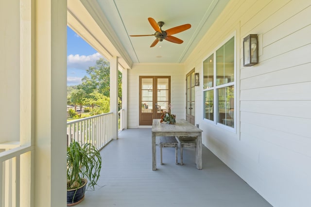 112 Berkshire Dr, Wando, SC 29492 - balcony with french doors, a ceiling fan, and covered porch