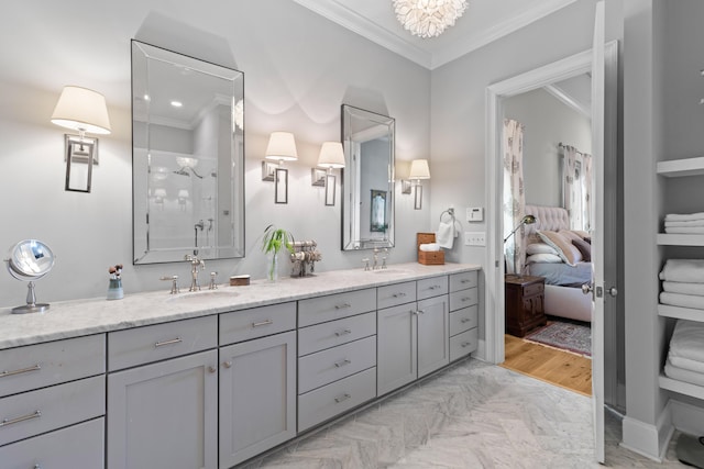 112 Berkshire Dr, Wando, SC 29492 - bathroom featuring a sink, crown molding, and double vanity