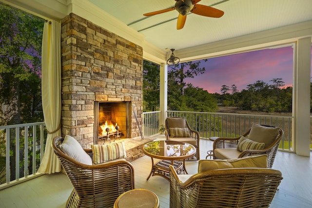112 Berkshire Dr, Wando, SC 29492 - exterior space featuring ceiling fan and an outdoor living space with a fireplace