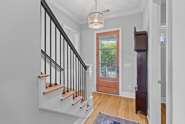 112 Berkshire Dr, Wando, SC 29492 - entryway with baseboards, visible vents, wood finished floors, and stairway