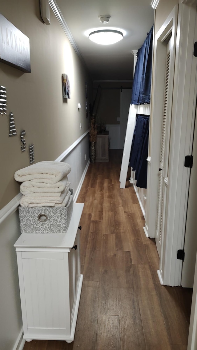 1205 Cypress Pointe Unit A205, Manning, SC 29102 - hall featuring wood finished floors, ornamental molding, and baseboards