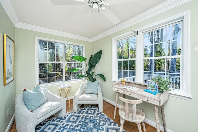 sunroom with ceiling fan and a wealth of natural light