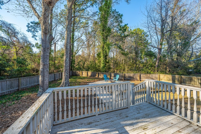 wooden terrace featuring a fenced backyard