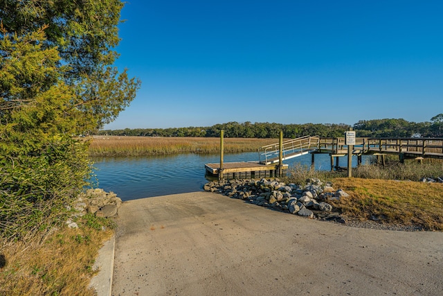 dock area with a water view