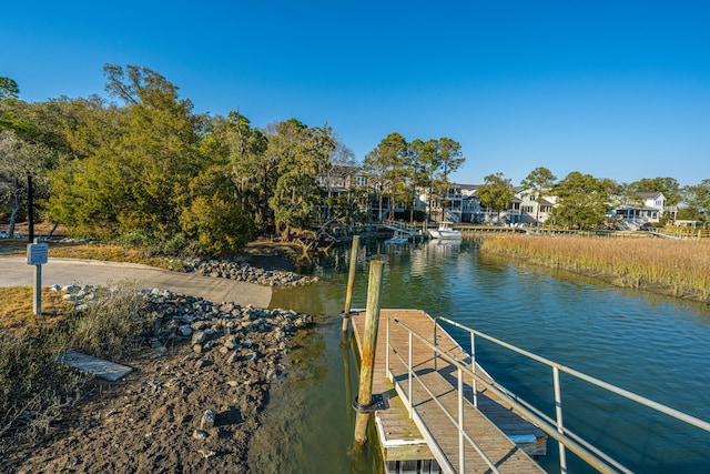 view of dock featuring a water view