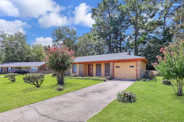 ranch-style house with a front lawn and a garage