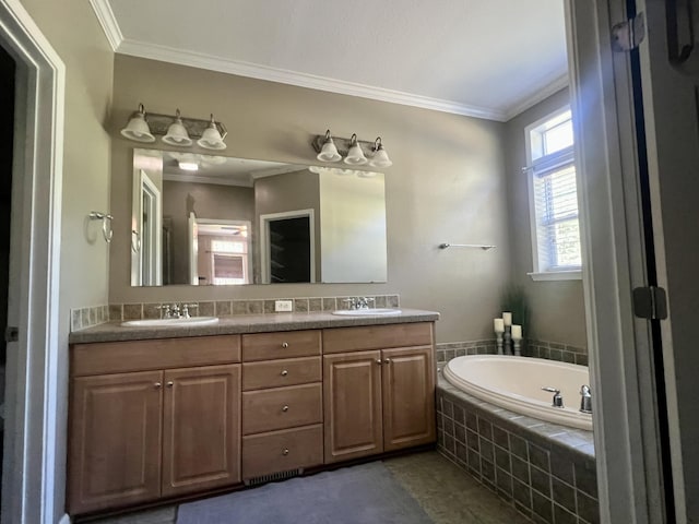 1173 Penny Creek Dr, Ruffin, SC 29475 - full bath featuring double vanity, crown molding, and a bath